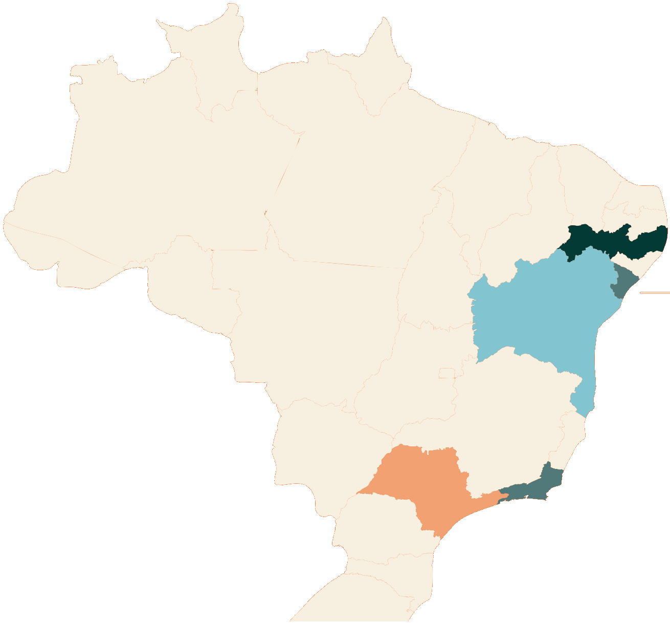 Mapa do Brasil com as regiões onde a Gama atua destacadas